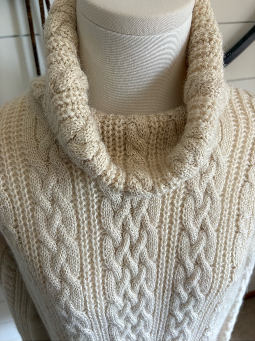 Deirdre McQuire Alpaca Cable Knit Turtleneck Sweater - Color Cream - Handmade